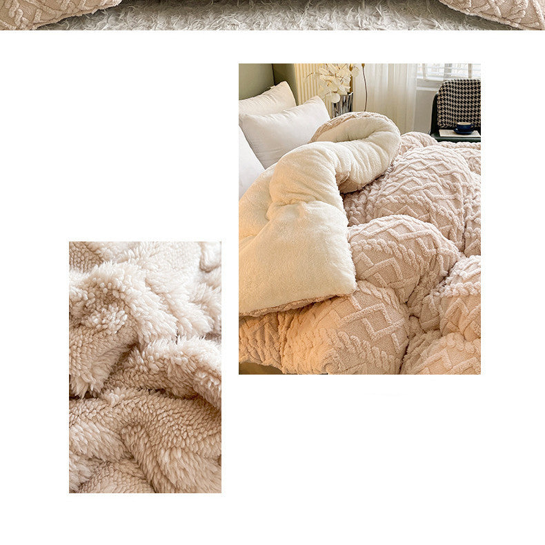 Couette double matelassée en peluche, épaissie pour plus de chaleur.