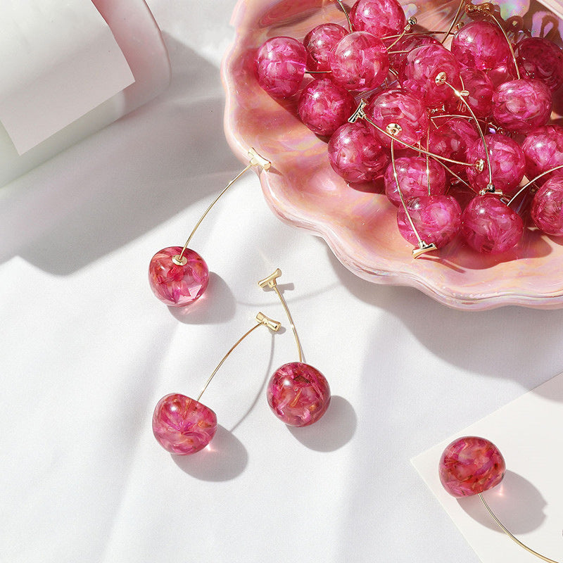 Boucles d'oreilles en fleurs séchées cerise