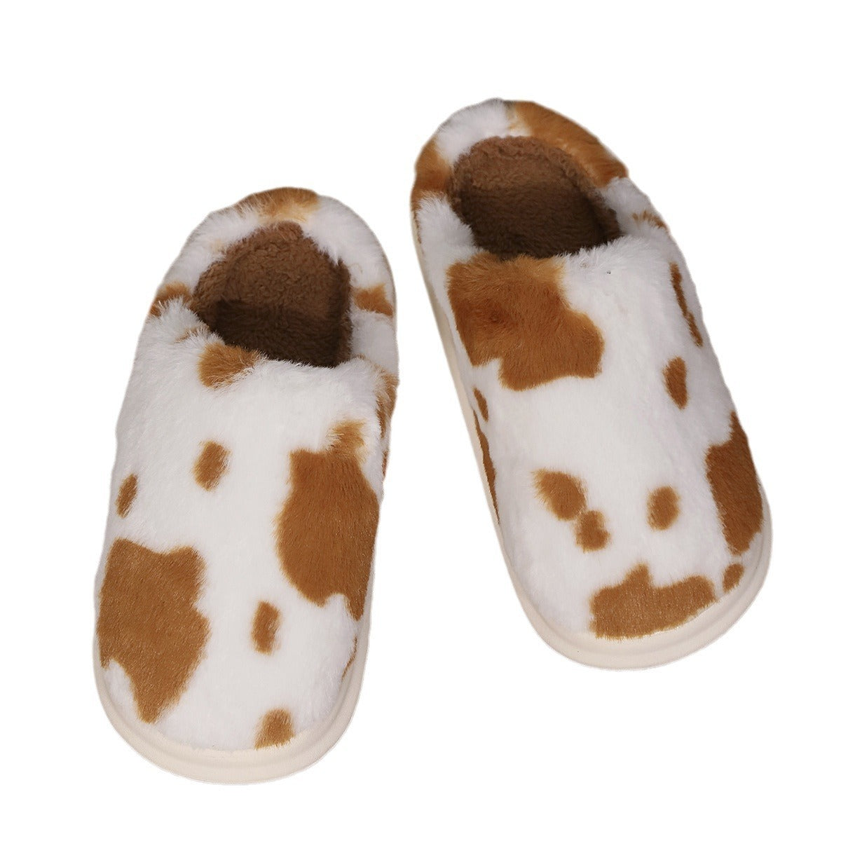 Pantoufles mignonnes en peluche, en forme de vache tachetée | chaussures de maison | antidérapantes | pour la chambre à coucher | chaussures de couple