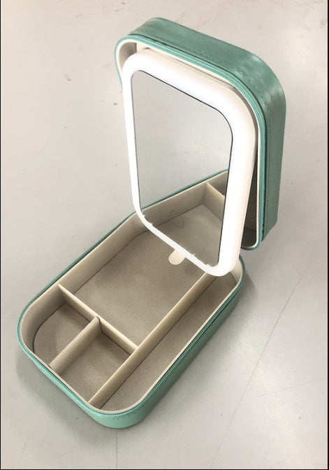 Boîte de rangement pour maquillage avec miroir à LED, portable pour les déplacements, organisateur de rangement pour produits cosmétiques avec éclairage tactile.