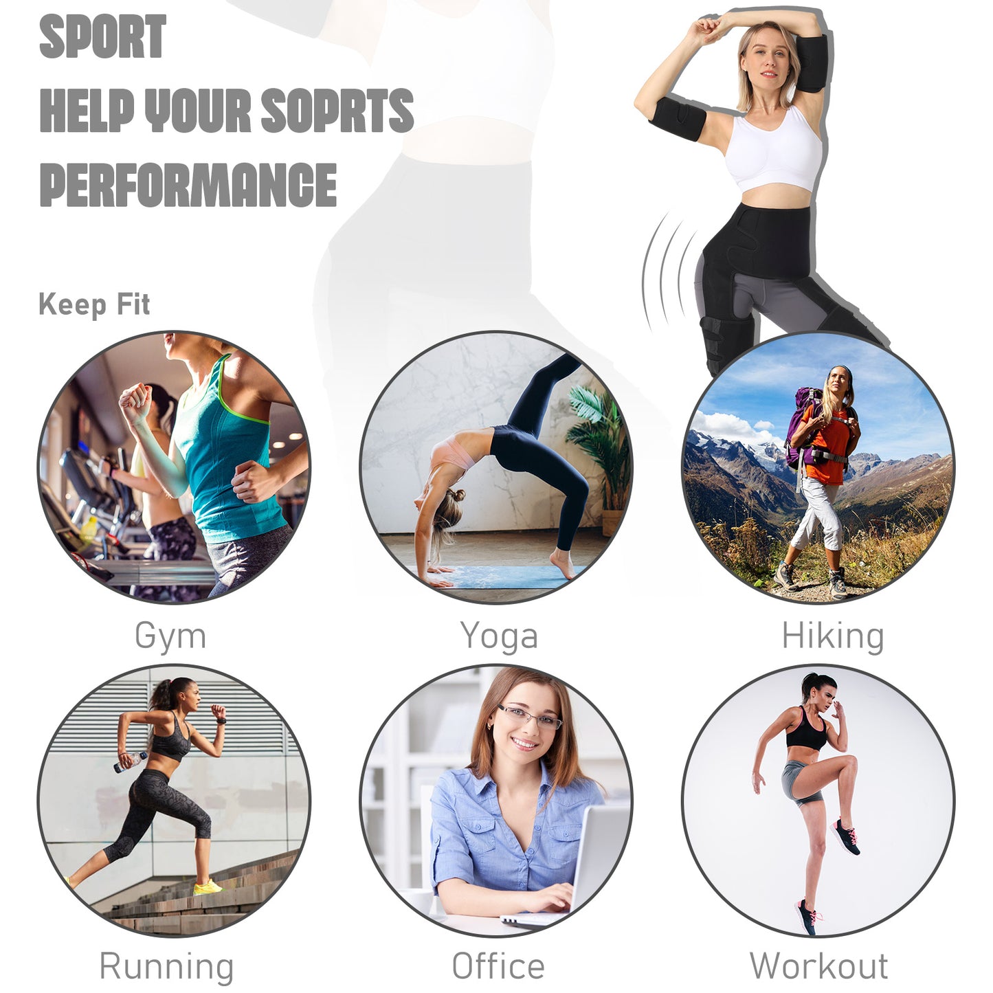 Ceinture ventrale, ceinture de bras, ceinture de cuisse, ceinture de fitness, ceinture de fitness, entraînement de la taille de façonnage, sports et fitness