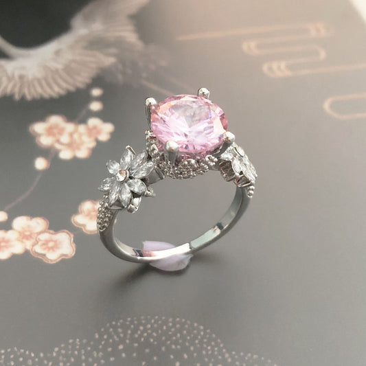 Zircon fleur creux princesse style bague