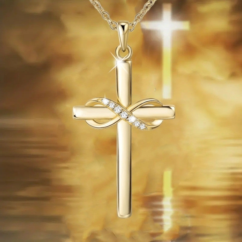 Collier pendentif croix avec signe d'infini pour femmes, accessoires de cou en couleur or simples et élégants, bijoux de dame au tempérament, bijoux de mode, cadeaux pour la Saint-Valentin.