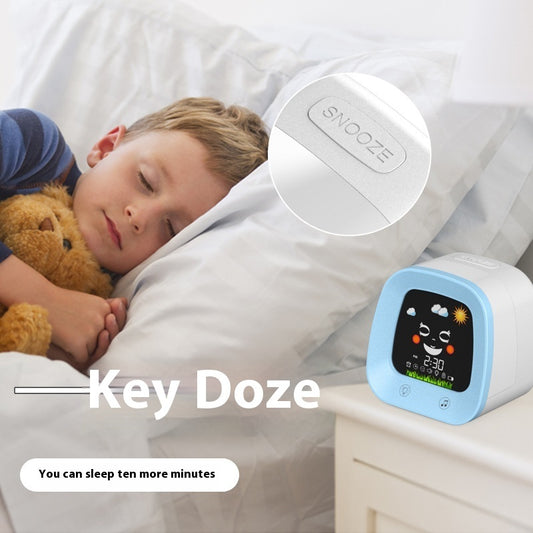 Réveil d'enfant avec musique, alarme, mode silencieux, fonction répétition et horloge lumineuse de chevet