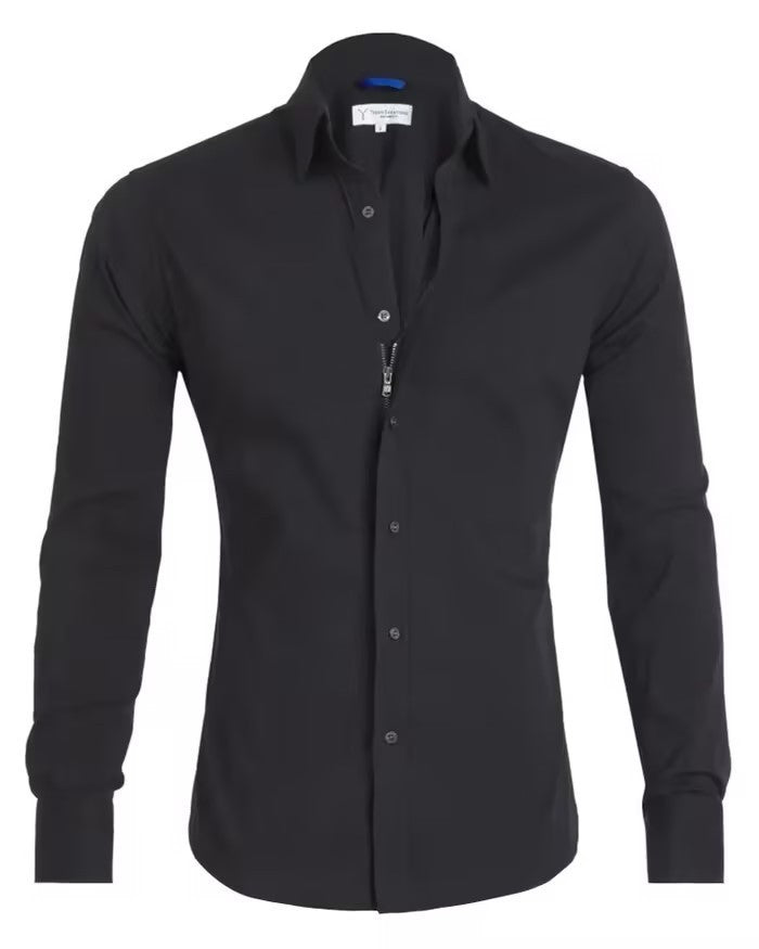 Chemise à manches longues avec fermeture éclair et design de boutons, élégante pour les vêtements pour hommes.