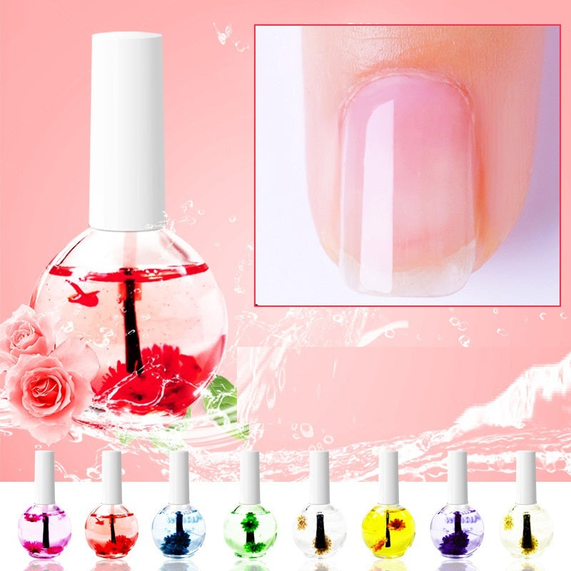 Solution nutritive de fleurs séchées pour les ongles, huile de traitement des ongles anti-ongles, base hydratante pour les bords des ongles et base naturelle pour les ongles.