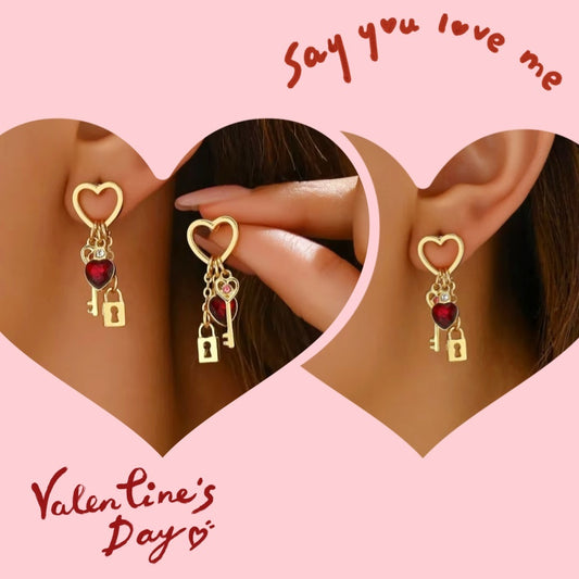 Cadeau de la Saint-Valentin Boucles d'oreilles de luxe en forme de cœur avec série de verrou en strass, boucles d'oreilles en forme de diamant à intérêt spécial pour femmes.