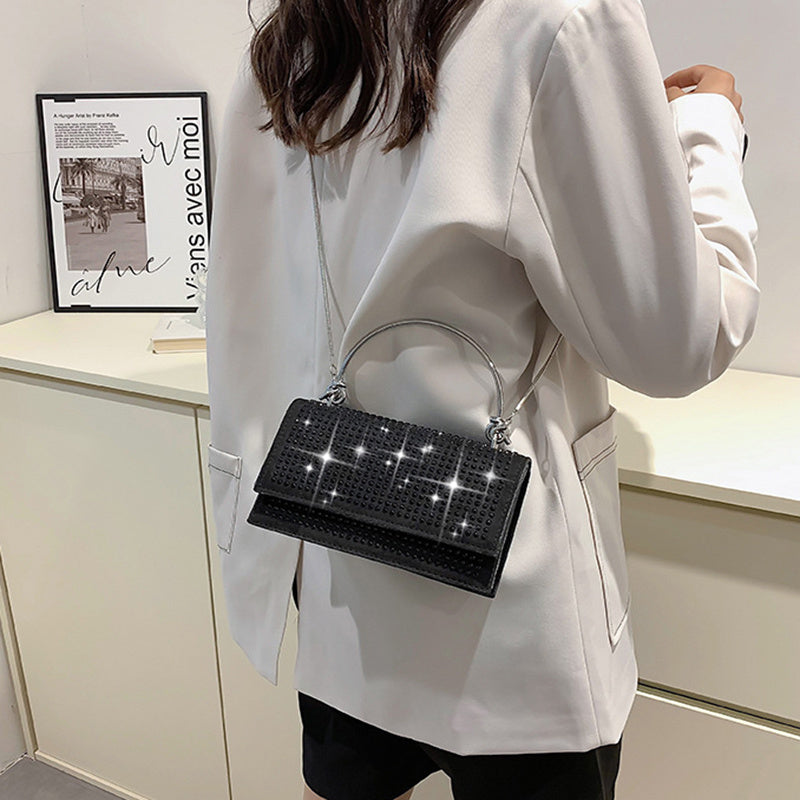 Sac à bandoulière en chaîne pour femmes, sac à main de paillettes cristaux, sac à bandoulière noir en argent quotidien - Ivory Deals Market