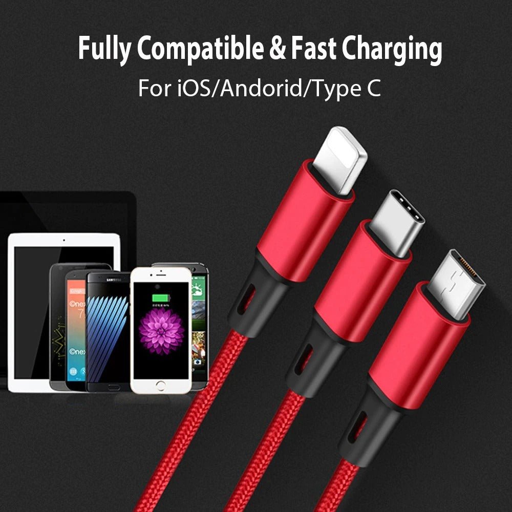 3 dans 1 USB Câble Pour iPhone XS Max XR X 8 7 De Charge Chargeur Micro USB Câble Pour Android USB TypeC Mobile Téléphone Câbles - Ivory Deals Market