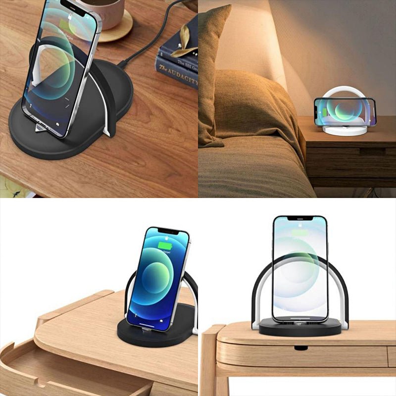 3 en 1 Chargeur sans fil pliable Lampe de table de lecture LED Stonego Station de charge sans fil Lampe de nuit 15W de charge rapide - Ivory Deals Market