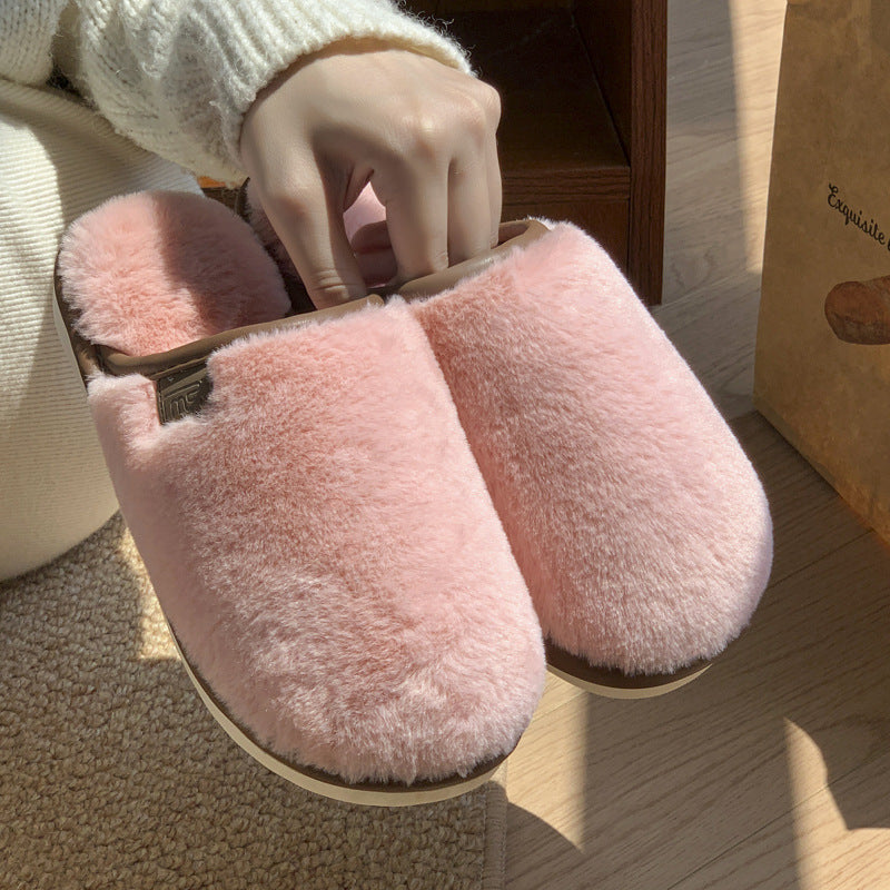 Pantoufles en peluche d’hiver Chaussures de maison solides chaudes Antidérapant Sol de la chambre à coucher Pantoufle de maison pour les femmes Hommes