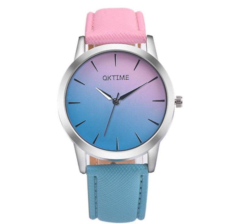 Montre élégante pour femme avec un design rétro décontracté, à cadran arc-en-ciel, mouvement à quartz.