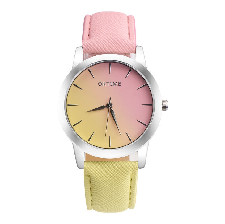 Montre élégante pour femme avec un design rétro décontracté, à cadran arc-en-ciel, mouvement à quartz.