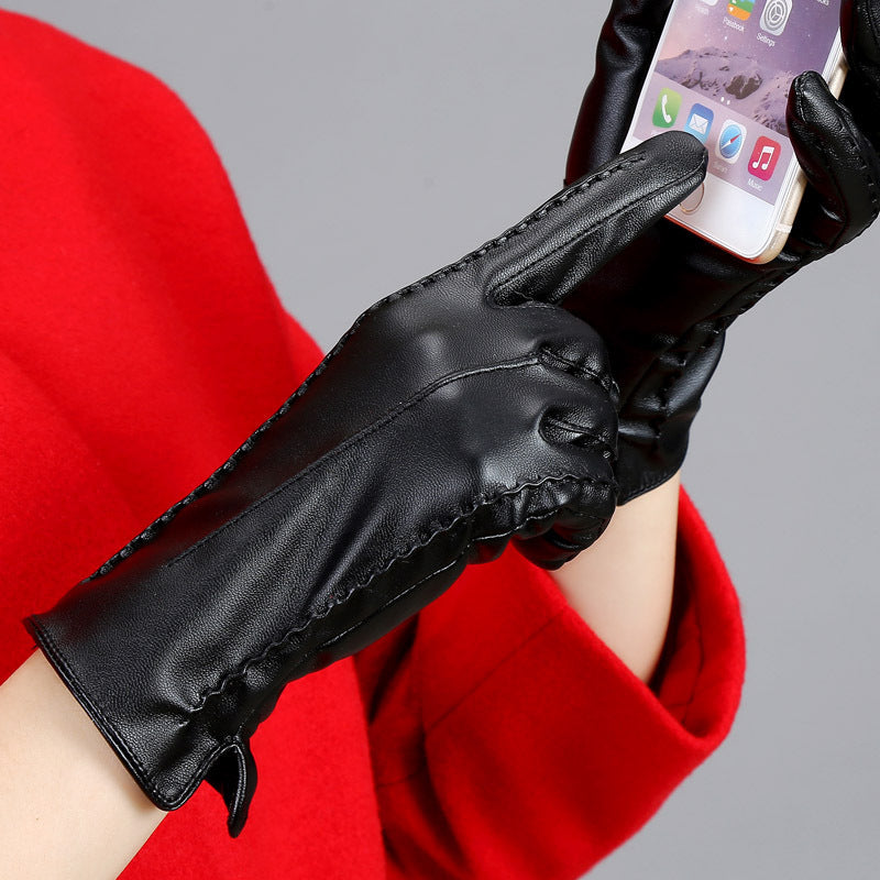 Gants en cuir pour femmes avec écran tactile pour l'automne et l'hiver.