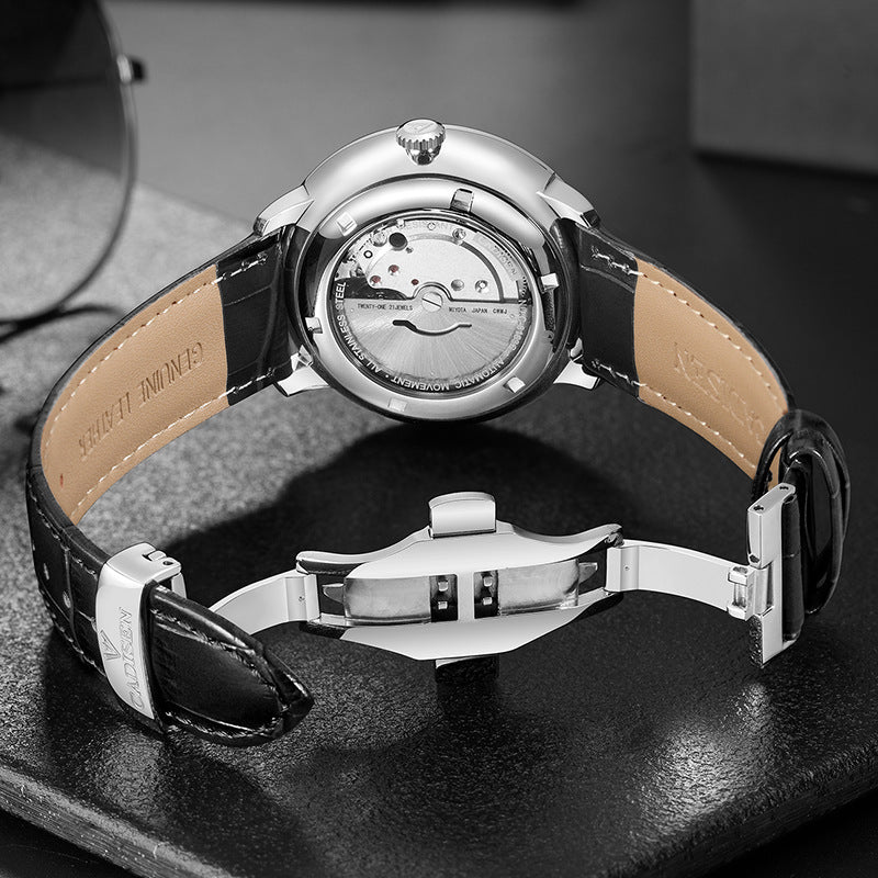 Montre mécanique à bracelet en cuir de mode pour hommes