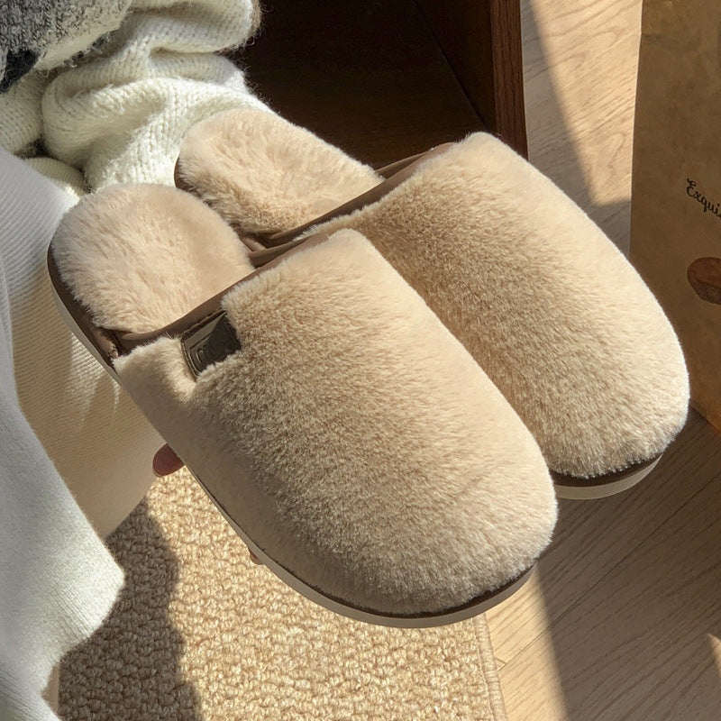 Pantoufles en peluche d’hiver Chaussures de maison solides chaudes Antidérapant Sol de la chambre à coucher Pantoufle de maison pour les femmes Hommes