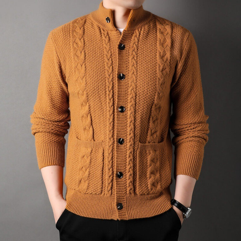 Nouveau gilet à boutonnage simple avec poches, cardigan ample en jacquard, vêtement pour hommes.