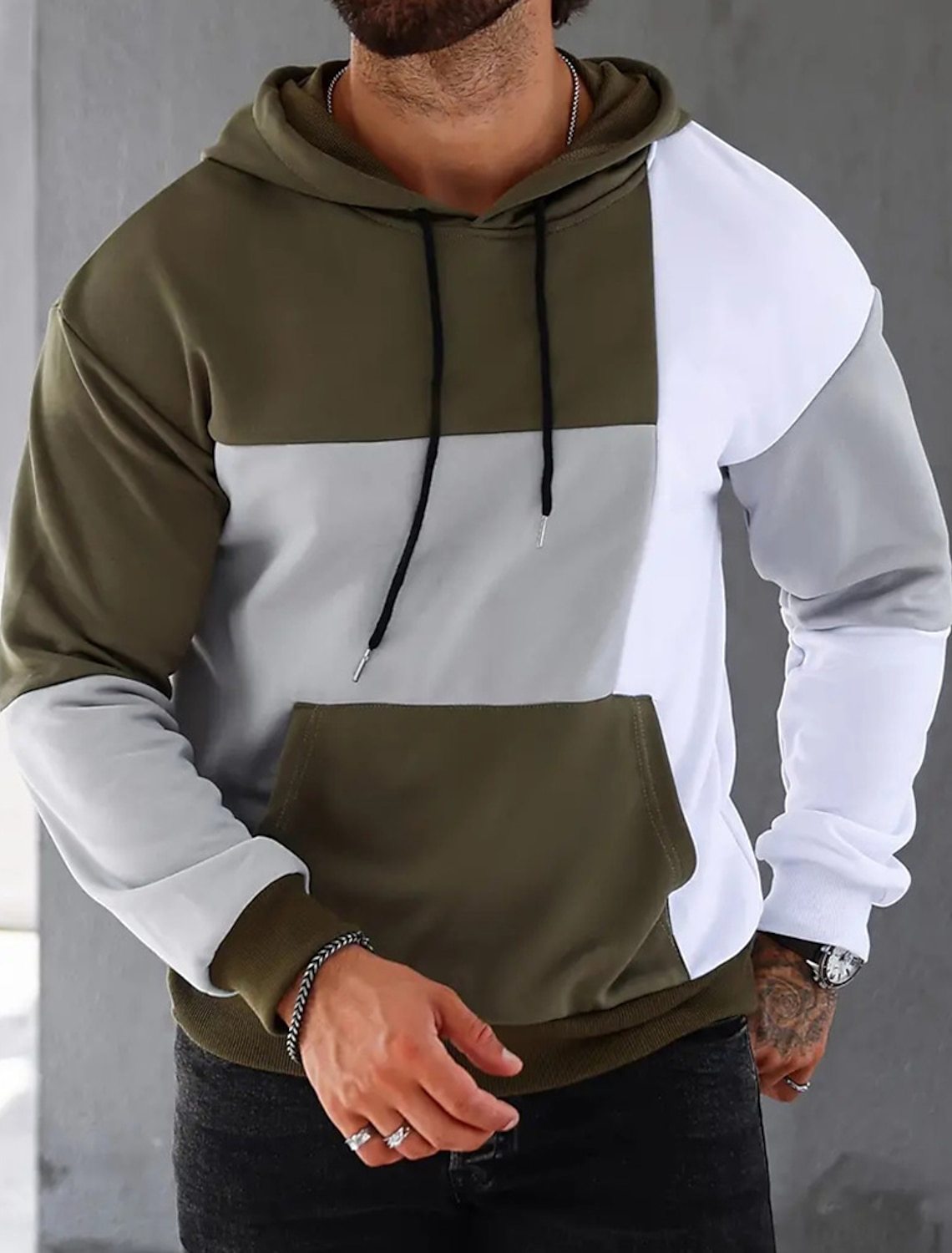 Pull à capuche 3D pour hommes avec motif assorti de couleurs