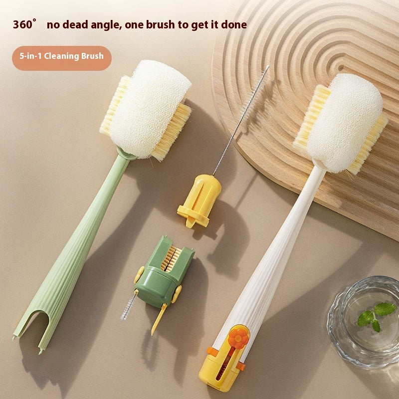 Brosse de nettoyage multifonctionnelle à tête large avec long manche pour laver les tasses trois en un.