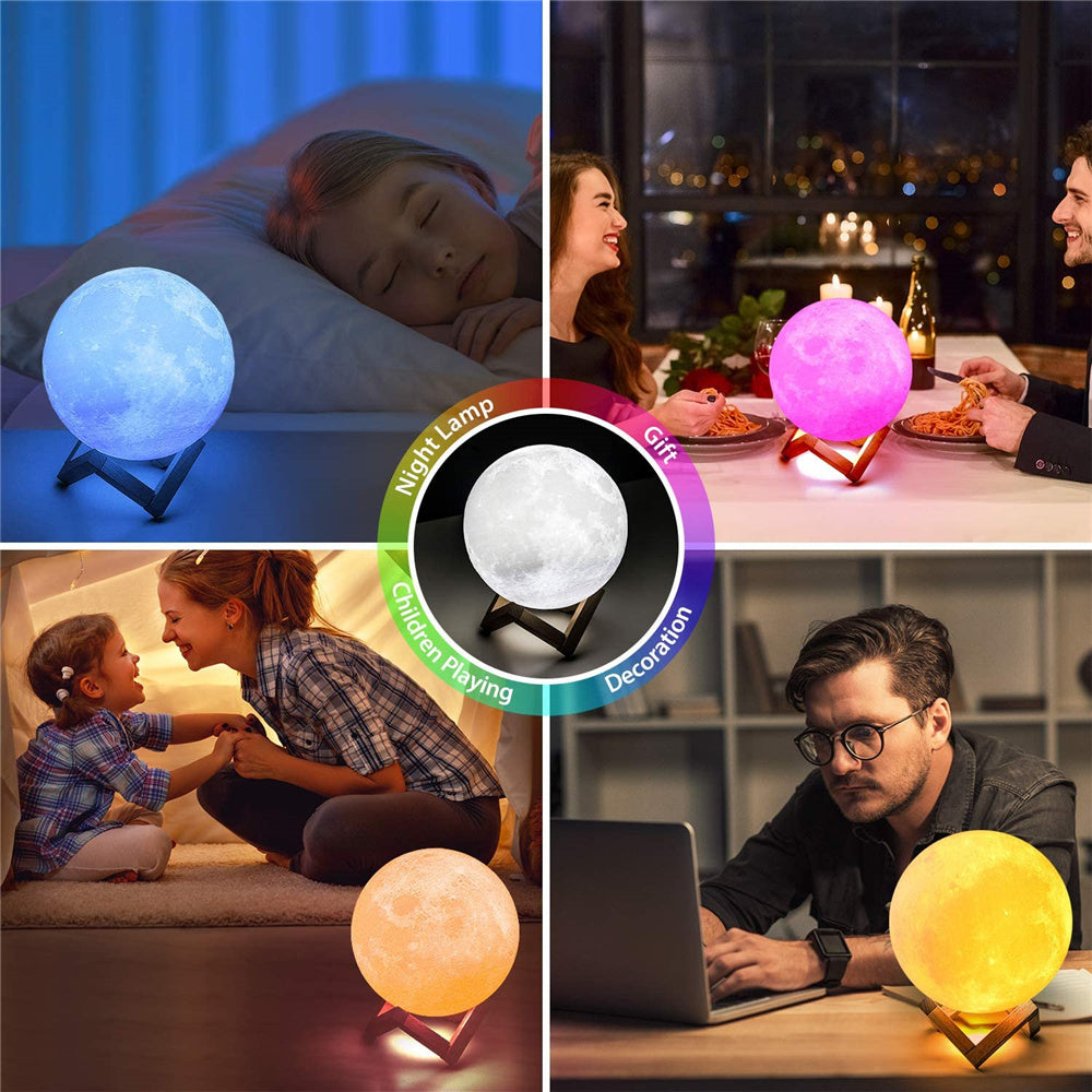 Veilleuses LED Lampe de lune Impression 3D Clair de lune Temporisé Dimmable Rechargeable Table de chevet Lampe de bureau Veilleuse Leds pour enfants