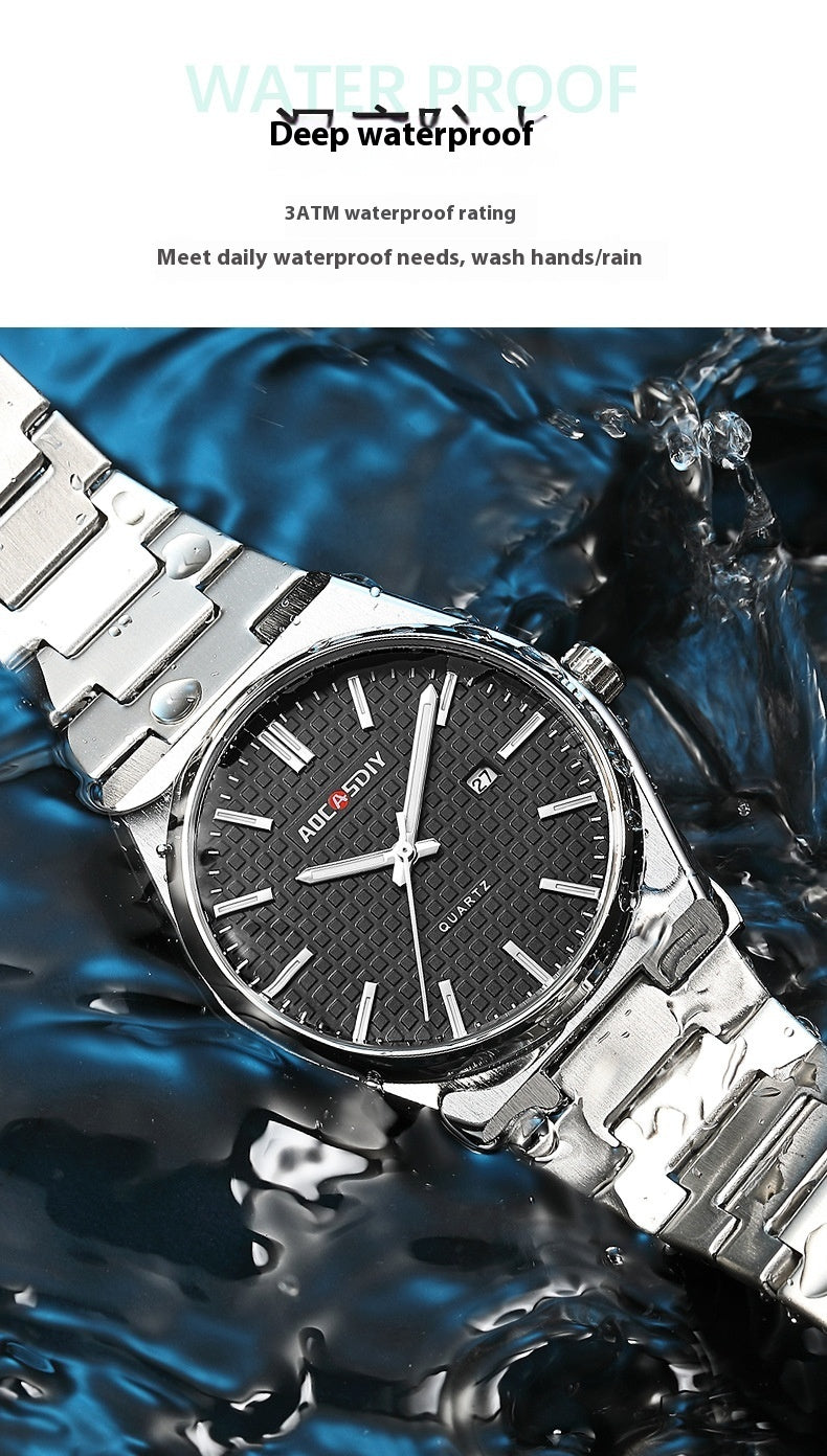 Nouvelle montre pour hommes, en acier, à quartz, étanche, avec affichage lumineux