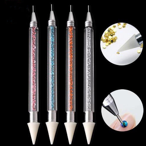 Stylo à double embout pour points de peinture au diamant, avec manche en perles de cristal et embout pour strass Pince à cire pour manucure