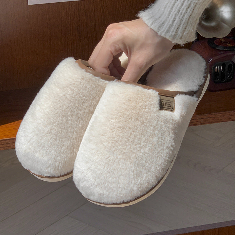 Pantoufles en peluche d’hiver Chaussures de maison solides chaudes Antidérapant Sol de la chambre à coucher Pantoufle de maison pour les femmes Hommes