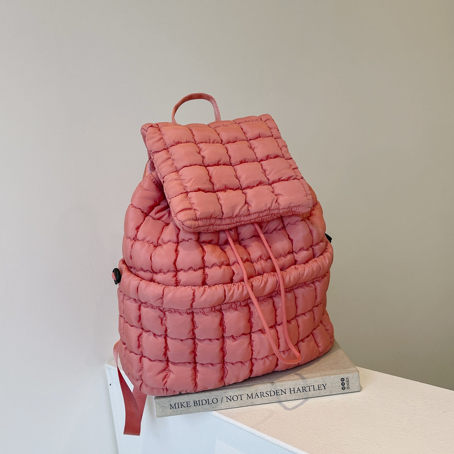 Sac à dos matelassé de couleur bonbon pour femmes, rembourré en duvet, grand sac d'école en coton, sac à dos de voyage pour femmes à carreaux, sac à bandoulière