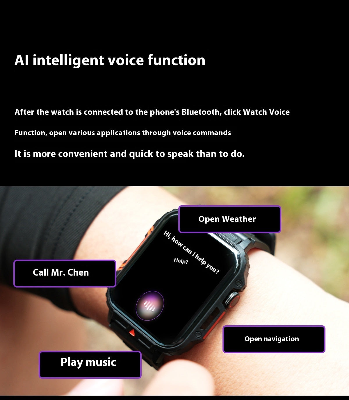 Montre intelligente sans fil avec compteur de pas pour les appels.