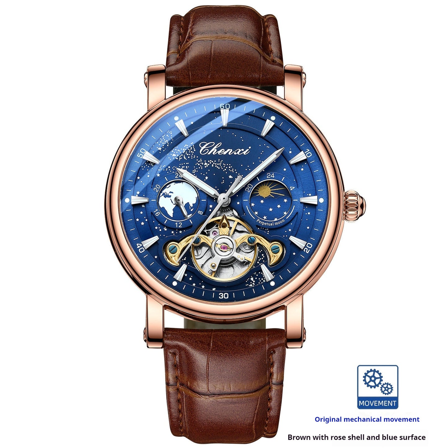 Xinghe Phase de Lune Hollow Tourbillon Montre Mécanique Lumineuse