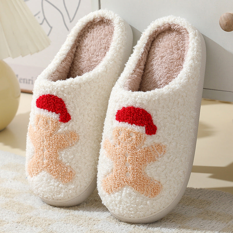 Chaussons de Noël mignons avec dessin animé du Père Noël en coton pour femmes et hommes, idéaux pour l'hiver et les couples.