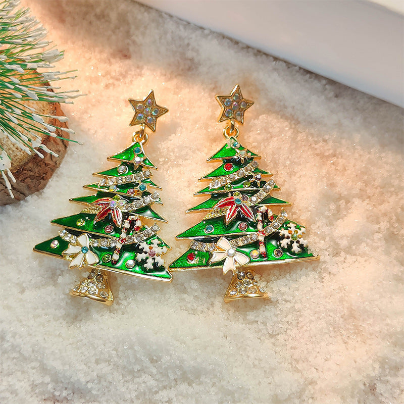 Broche en forme d'arbre de Noël en diamant, boucles d'oreilles créatives en forme d'arbre de Noël pour femmes.