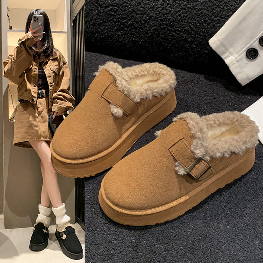 Nouveau Luxe Hiver Femmes Chaussures En Peluche Mode Rétro Haricot Chaussures Coton Femmes Semelle Plate Pantoufles Plate-forme Femmes Bottes