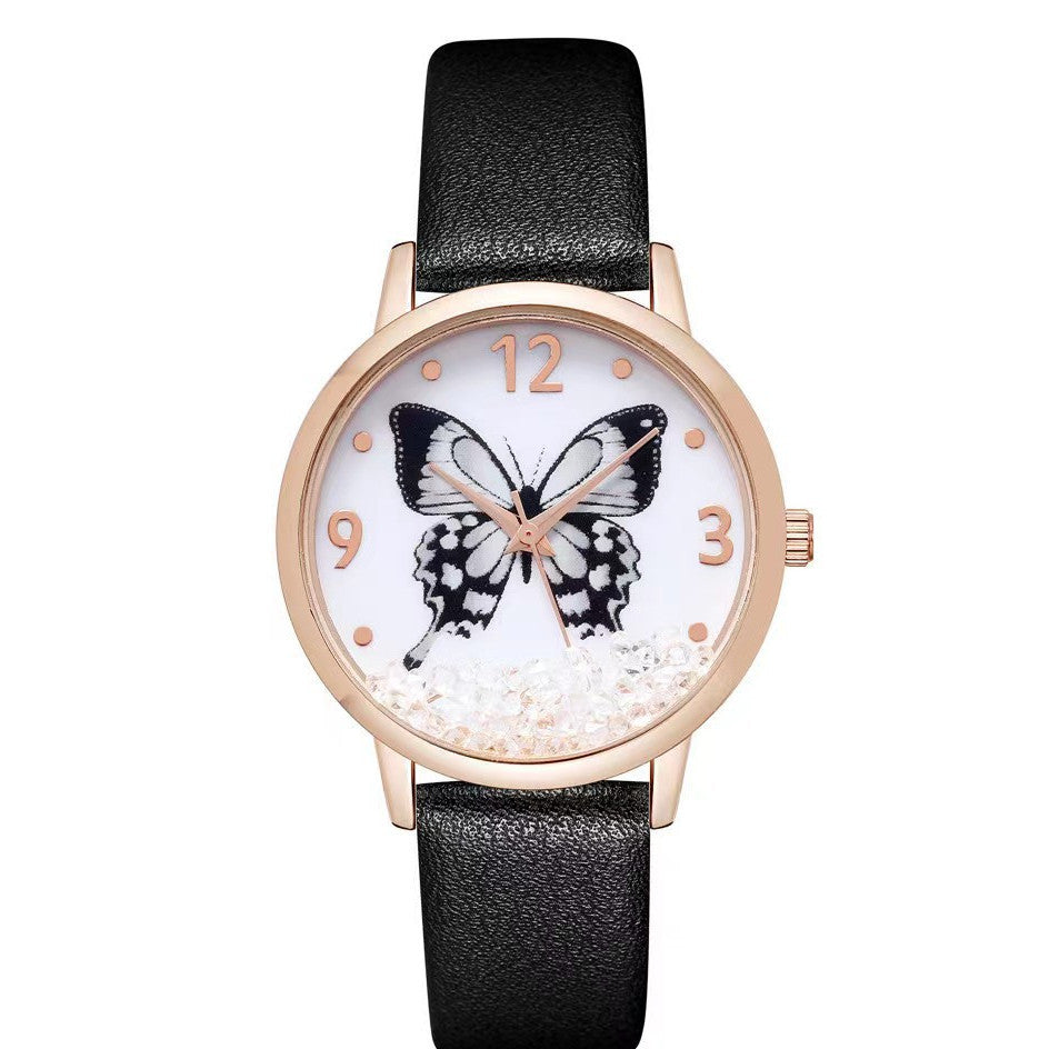 Montre à quartz avec papillon en strass pour femmes