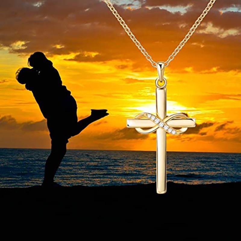 Collier pendentif croix avec signe d'infini pour femmes, accessoires de cou en couleur or simples et élégants, bijoux de dame au tempérament, bijoux de mode, cadeaux pour la Saint-Valentin.