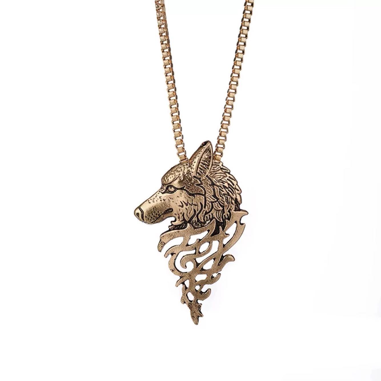 Rétro dominateur loup tête long collier en métal animal chandail chaîne