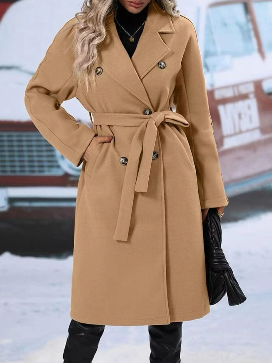 revers double boutonnage trench-coat avec ceinture mode d’hiver couleur unie veste longue vêtements d’extérieur femmes vêtements