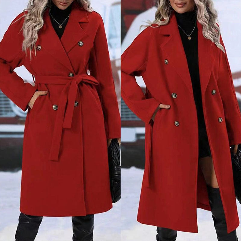 revers double boutonnage trench-coat avec ceinture mode d’hiver couleur unie veste longue vêtements d’extérieur femmes vêtements