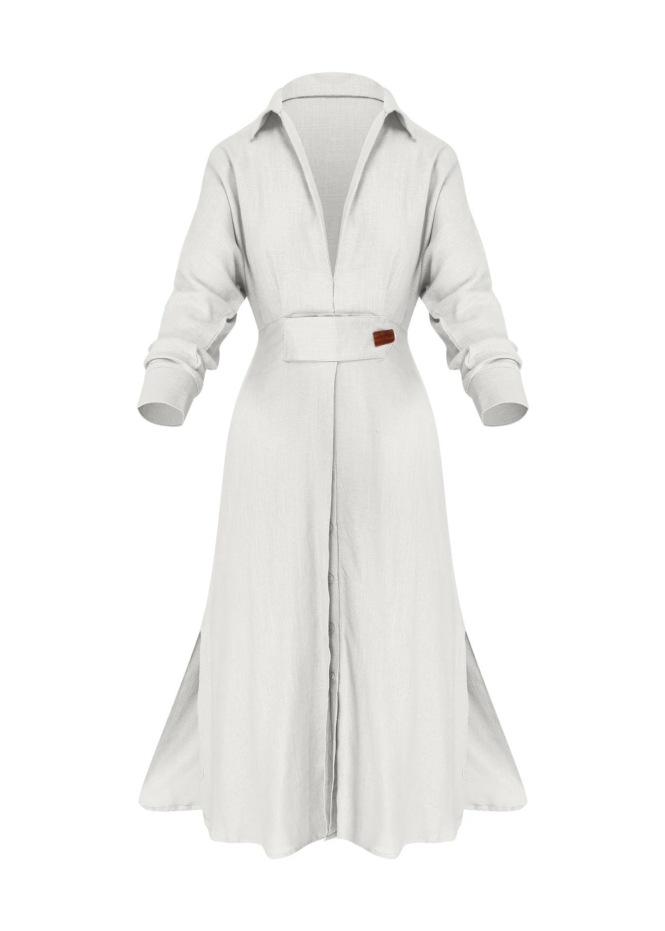 Robe longue à col en V à manches longues pour femmes, élégante et ajustée - Ivory Deals Market