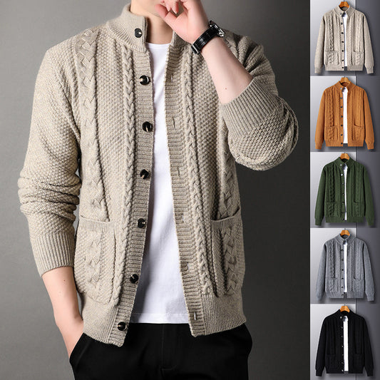 Nouveau gilet à boutonnage simple avec poches, cardigan ample en jacquard, vêtement pour hommes.