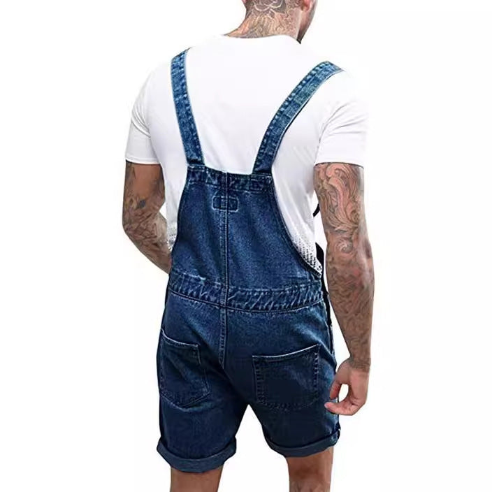 Short en jean pour homme avec trou, combinaison de travail à bretelles