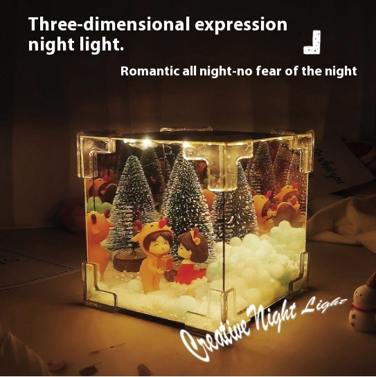 Kit de matériaux de bricolage pour décorations de Noël : miroir, lampe cube LED 3D, Père Noël, bonhomme de neige, sapin et guirlandes lumineuses.