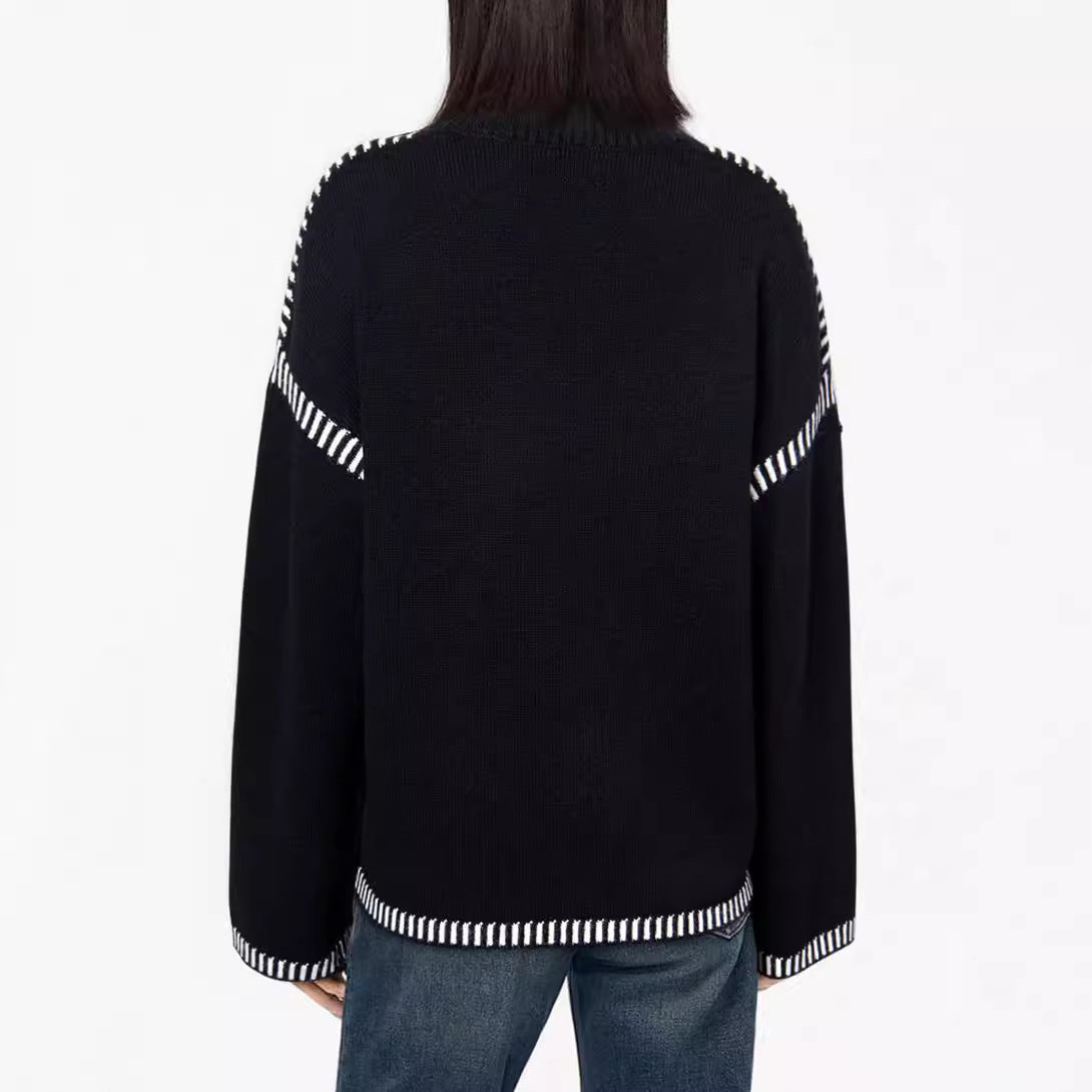 Pull col rond uni pull automne et hiver hauts à manches longues amples pour femmes