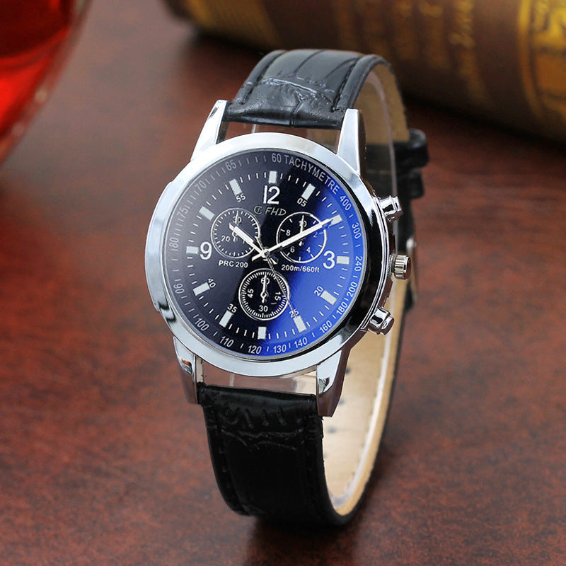 Montre à quartz pour hommes avec bracelet en verre bleu, cadeau de mode.