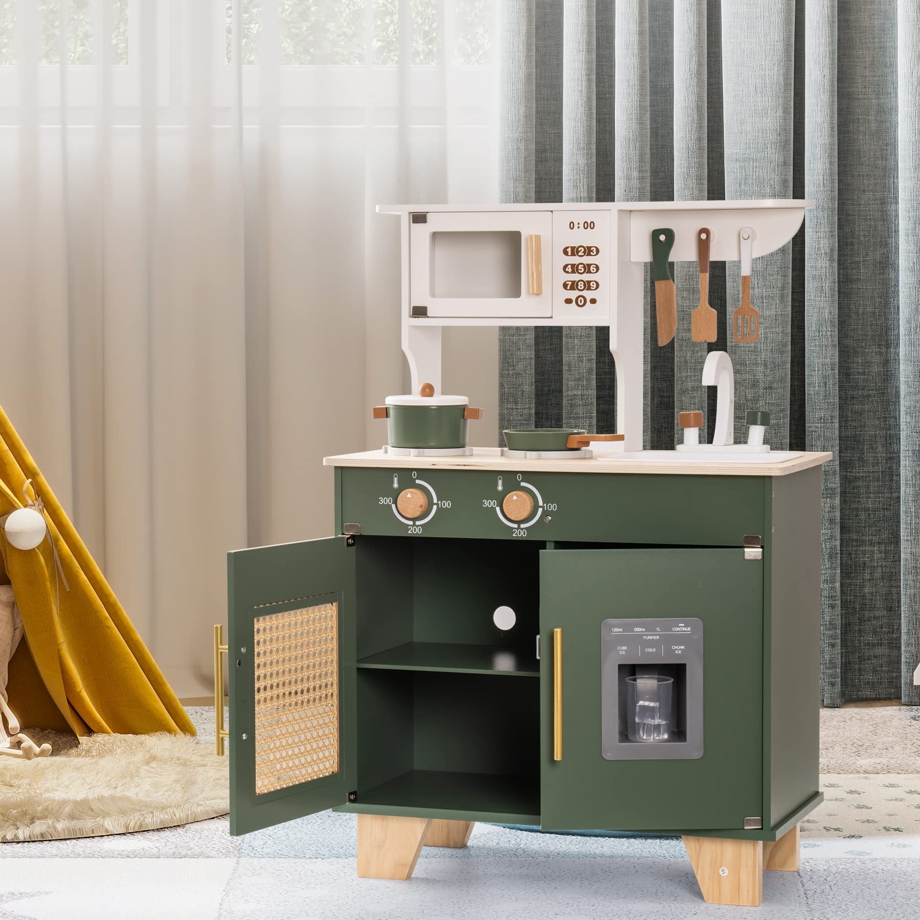 ROBUD Ensemble de jouets de cuisine en bois vert avec accessoires Chef Pretend Playset pour enfant - Ivory Deals Market