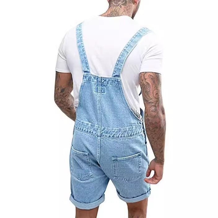 Short en jean pour homme avec trou, combinaison de travail à bretelles