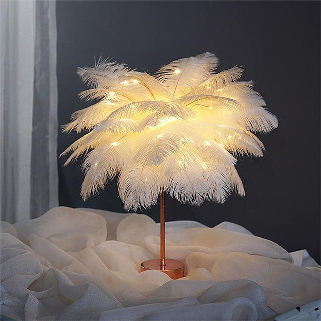 Plume Lampe Nordique Lampe de Bureau de Style Européen Chambre De Chevet Lampe De Table De Plumes Lumière de Nuit Lampe de Table Décoration Moderne - Ivory Deals Market