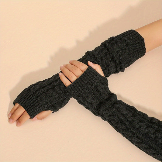 Gants torsadés en laine à demi-doigts avec bracelet court, manchette pour les doigts, pour l'hiver chaud.