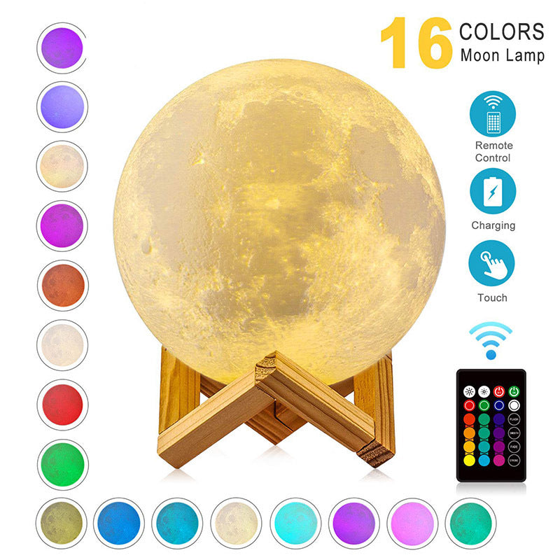 Veilleuses LED Lampe de lune Impression 3D Clair de lune Temporisé Dimmable Rechargeable Table de chevet Lampe de bureau Veilleuse Leds pour enfants