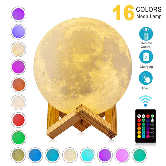 Veilleuses LED Lampe de lune Impression 3D Clair de lune Temporisé Dimmable Rechargeable Table de chevet Lampe de bureau Veilleuse Leds pour enfants